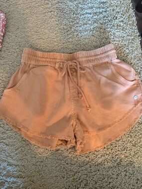 Roxy Peach Drawstring Frayed-Hem Athletic Shorts